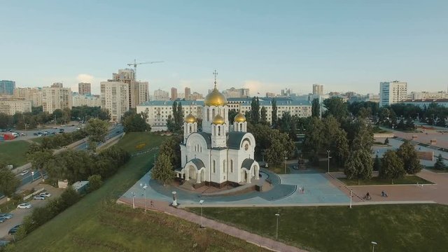 Aerial view of church of St. George on Glory Square   in Samara, Russia. Samara is one of the cities of Russia where 2018 FIFA World Cup will take place.