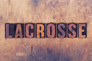 Lacrosse Theme Letterpress Word on Wood Background