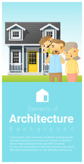 Happy family standing outside their house background , vector , illustration