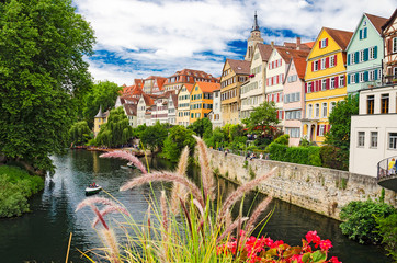 Die Neckarfront von Tübingen mit Hölderlinturm - obrazy, fototapety, plakaty