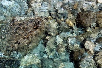 Underwater pebbles in a crystalline water mountain creek