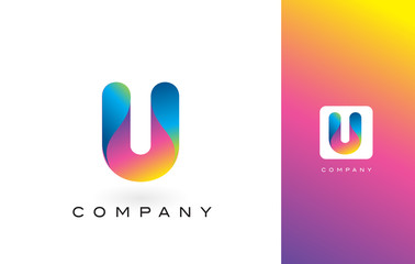 U Logo Letter With Rainbow Vibrant Beautiful Colors.U Colorful Trendy Letters Purple and Magenta Logo.