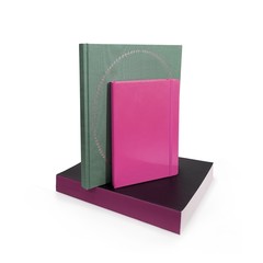 Stack of books on white background