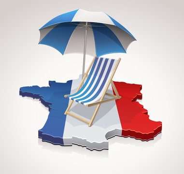 Carte de la France 3D drapeau et transat (fond clair)