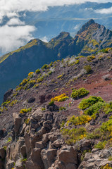 View of mountains on the route Pico Ruivo - Encumeada, Madeira Island, Portugal, Europe.