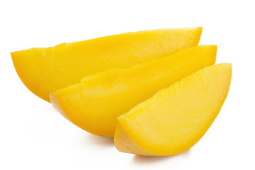 Mango slices isolated white background