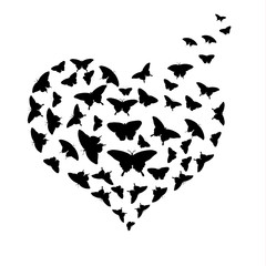 Black silhouettes of butterflies in the form of a heart. Heart of black silhouettes of butterflies. Flat vector image for designer works. - 164739080