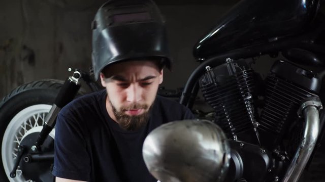 Assembly of the motorcycle. welder