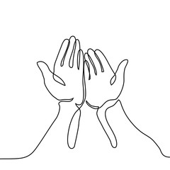 Hands palms together. Continuous line drawing. Vector illustration