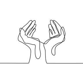 Obraz premium Continuous line drawing. Hands palms together. Vector illustration