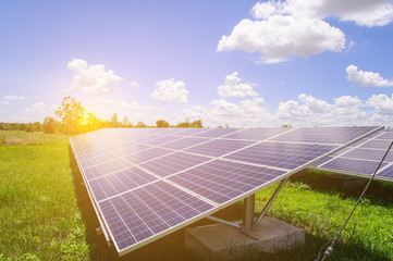 Solar energy plants with blue sky background, Green energy, Alternative power - 164740879