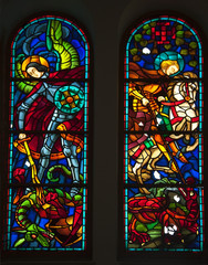 Notre Dame Cathedral Knights and Dragons Stained Glass Saigon Vietnam