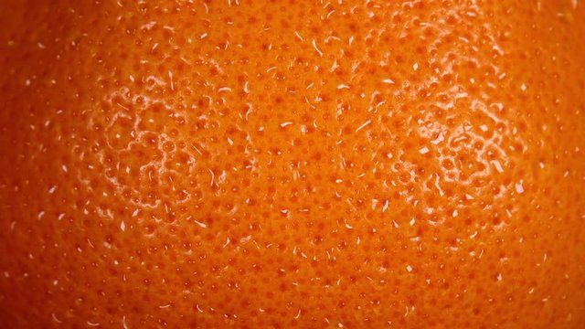 Excellent wet side of red grape-fruit, rotating to the right close up. Amazing natural texture of citrus in 4k, 3840x2160, clip. Eco product for healthy food.
