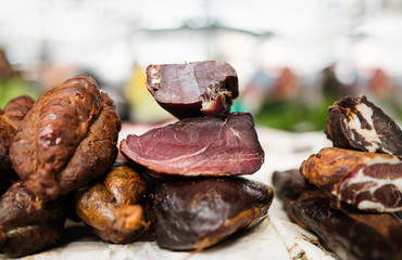 Close-up picture of dried and smoked ham