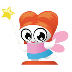 Cute little fairy with big eyes isolated on white background. Vector illustration.