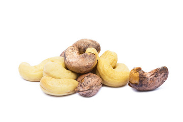 Roasted cashew nuts isolated on white background