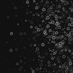Soap bubbles. Right gradient with soap bubbles on black background. Vector illustration.