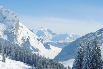 Snow in Haute-Savoie, Alpes, France.