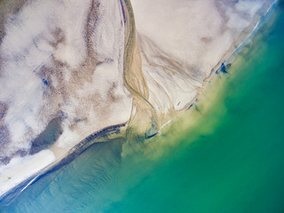 Aerial shot of the Figgate Burn runs into the Firth of Forth (North Sea). Portobello Beach,...