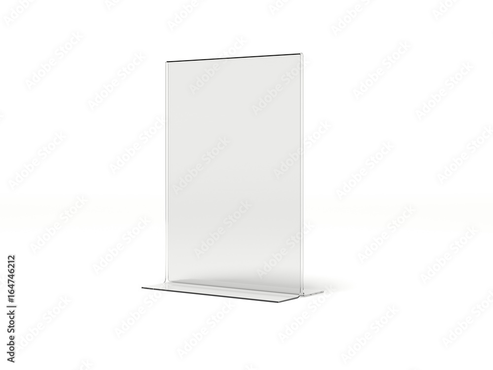 Poster vertical transparent desk display. 3d rendering