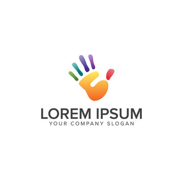 Hand logo design. Childs hand logo. Colorful logo. Rainbow logot