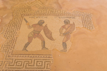 Ancient mosaics at the archaeological remains of Kourion city, the Island Cyprus