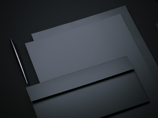 Blank black business mockup with envelope. 3d rendering