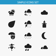 Fototapeta na wymiar Set Of 12 Editable Weather Icons. Includes Symbols Such As Tornado, Precipitation, Hail And More. Can Be Used For Web, Mobile, UI And Infographic Design.