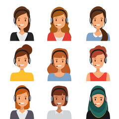 Woman in call center occupation. Customer service character. Illustration vector of people.