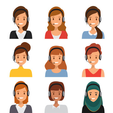 Woman in call center occupation. Customer service character. Illustration vector of people.