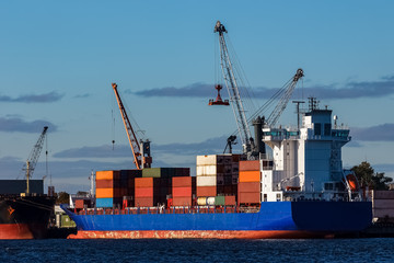 Fototapeta premium Blue container ship