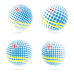 Aruba halftone flag set patriotic vector design. 3D halftone sphere in Aruba national flag colors isolated on white background.