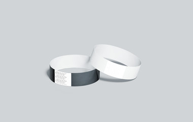 Blank black and white paper wristbands mockups, 3d rendering. Empty event wrist bands design mock...