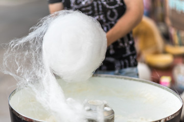 The process of making cotton candy, close-up
