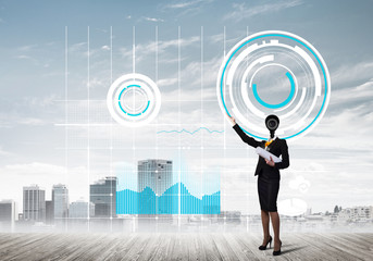 Concept of security and privacy protection with camera headed woman