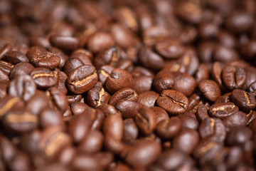 Roasted coffee beans.