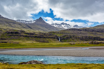 Landscape under cloudy sky in Iceland