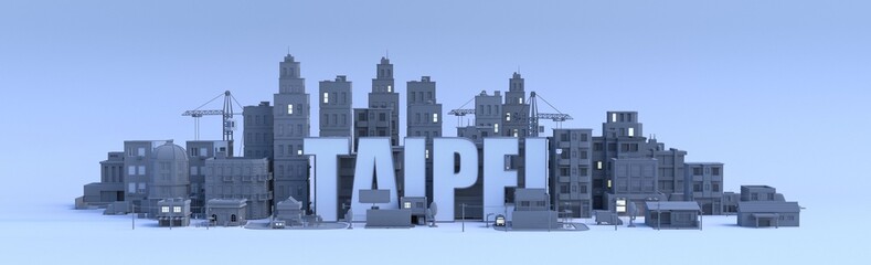 taipei lettering, city in 3d render