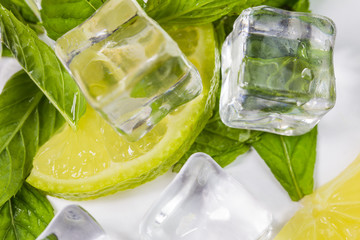 Freshness Cocktail with Mint, Ice and Lime. Lime soda mojito drink cocktail   