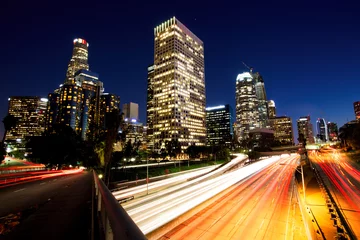 Fotobehang City of Los Angeles Downtown at Sunset With Light Trails © romanslavik.com