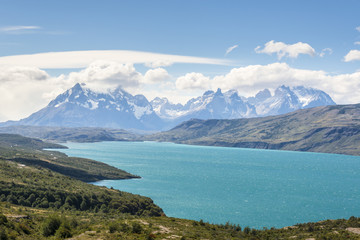 Big Azure lake in National Park Torres del Paine, Chile.