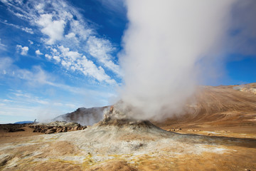 Fototapeta na wymiar Fumarole Field in Namafjall Geothermal Area, Hverir, Iceland