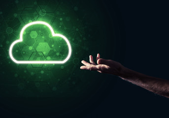 Digital cloud icon as symbol of wireless connection on dark back