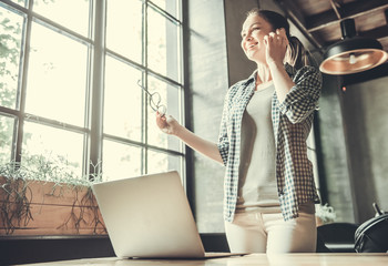 Girl while working in office