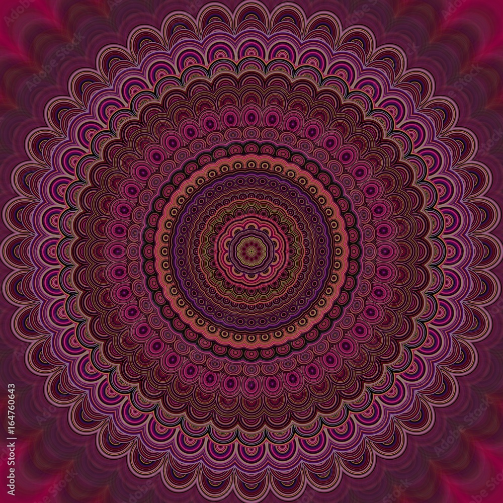 Poster psychedelic mandala fractal background - round vector pattern design from concentric ellipses