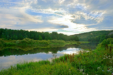 landscape forest, mountainsl, lake