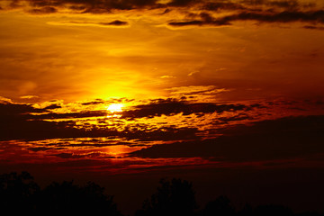 Obraz premium colorful dramatic sky with cloud at sunset. Golden sky background