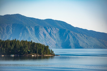 An inhabited Island looking across Lake Pend Oreille, Idaho U.S.A.