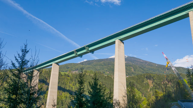 Long and high bridge in alpine valley, Europa Bridge