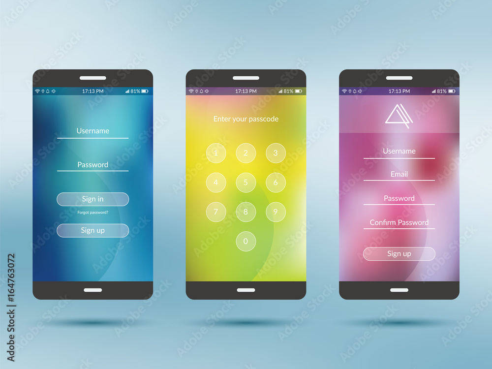 Poster mobile application ui kit collection set.